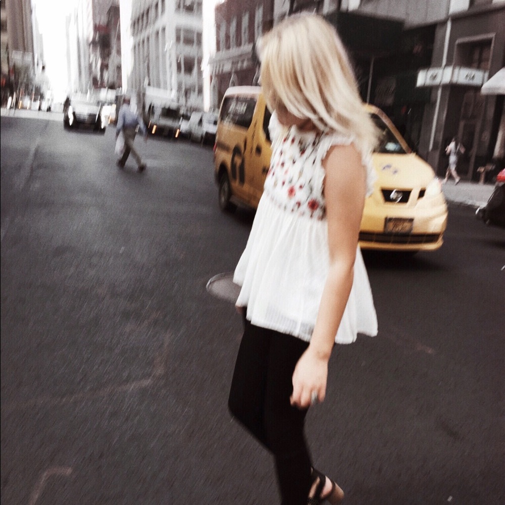 zara babydoll embroidered floral top